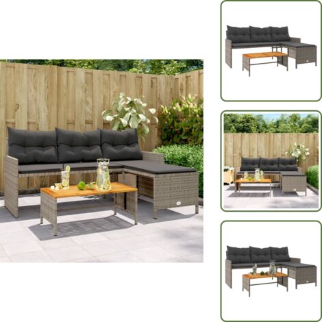 Gartensofa in L-Form mit Tisch und Kissen Grau Poly Rattan - Gartensofa - Outdoor Möbel - Terrassenmöbel - Lounge Set - Esszimmergarnitur (1/5)