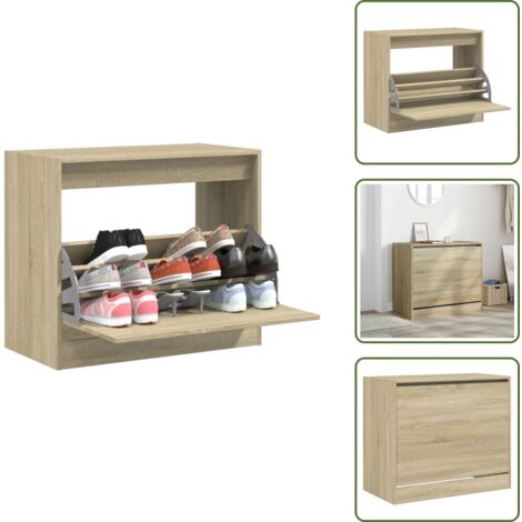 Schuhschrank Sonoma-Eiche 80x42x69 cm Holzwerkstoff - Schuhschrank - Schuhregal - Holzwerkstoffmöbel - Garderobe - Wohnraumorganisation (1/5)