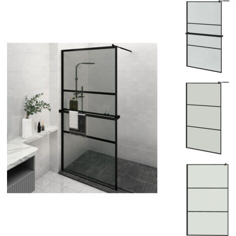 ZEYUAN Duschwand Mit Ablage 80x195 Cm ESG Glas Schwarz – Walk-In-Dusche, Verstellbar, Spritzwassergeschützt