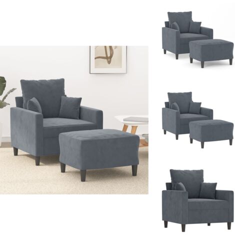 Sessel mit Hocker Dunkelgrau 60 cm Samt - Samtsofa - Lounge Chair - Beistelltisch - Gemütlicher Sessel - Wohnzimmer Dekoration (1/5)