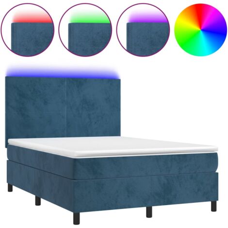 Boxspringbett mit Matratze & LED Dunkelblau 140x190 cm Samt ...