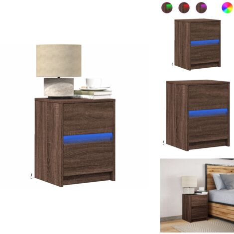 Bonnlo Nachttisch Mit LED Beleuchtung - Steckdosen USB Graue Eiche 48x38x57cm