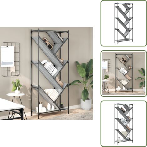 Bücherregal Grau Sonoma 79x30x180 cm Holzwerkstoff und Metall - Bucherregal - Regal - Holzkasten - Aufbewahrung - Dekoration (1/5)