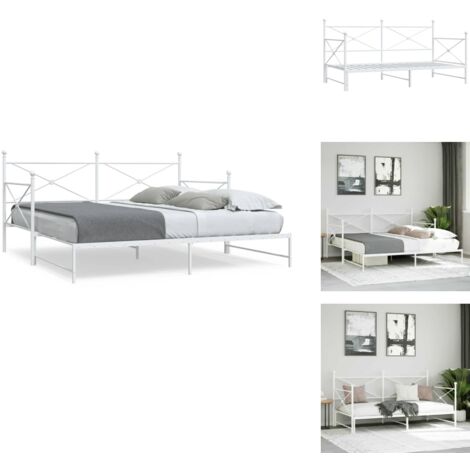 VidaXL Tagesbett Ausziehbar 100x200cm - Schwarz Stahl Gestell Mit Lattenrost | Schlafsofa & Gästebett 2-in-1