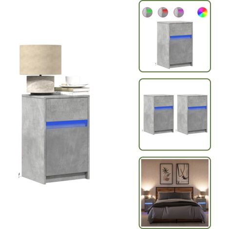 VidaXL Nachttisch Mit LED-Beleuchtung – 2 Stück, Grau Sonoma, 40x39x48,5 Cm, Mit USB-Anschluss