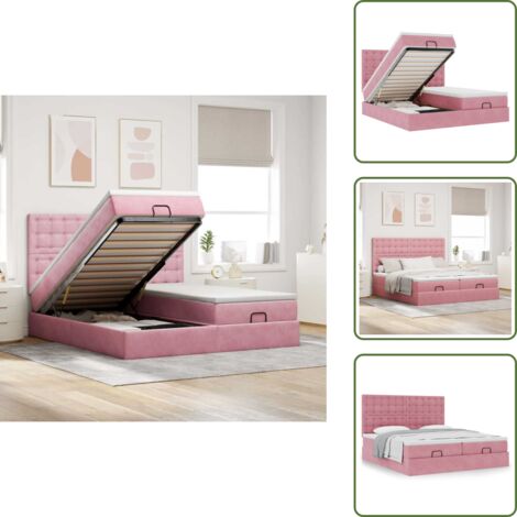 Ottoman-Bett mit Matratzen & LEDs Rosa 180x200 cm Samt