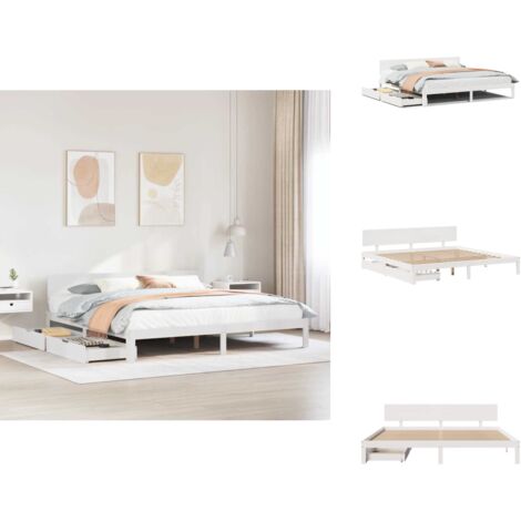 Refined Massivholzbett Mit Schubladen - Weiß 140x200 Cm