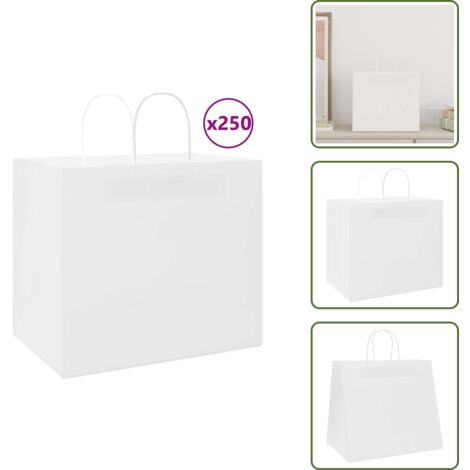 250 Stück Weiße Papiertragetaschen – 32+21,5x27 Cm, 80 G/m², Für Kuchen & Geschenke