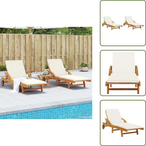 Sonnenliegen 2 Stk. mit Auflagen 200x68x83 cm Massivholz Akazie - Sonnenliegen - Gartenmöbel - Holzterrasse - Outdoor Lounge - Gartenstuhl (1/5)
