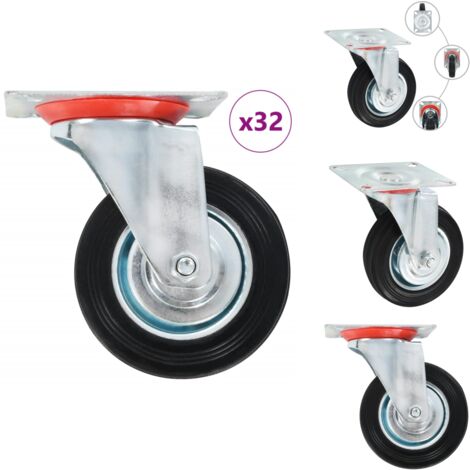 Lenkrollen Set 4 Stück - 100mm Vollgummi Rollen Schwarz