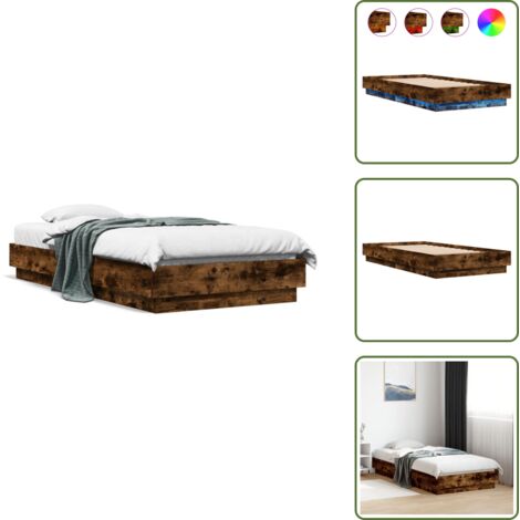 Bettgestell mit LED Räuchereiche 75x190 cm - Holzbettfassungen - Bettrahmen - Lattenrost - Rauchfarben Möbel - Schlafzimmer Dekoration (1/5)