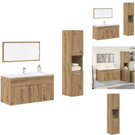 Massbinet 4-teiliges Badmöbel Set Sonoma-Eiche - Waschbeckenunterschrank & Spiegelschrank