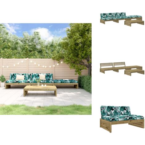 4-tlg. Garten-Lounge-Set mit Kissen Kiefernholz Imprägniert - Gartengeräte - Gartenmöbel - Loungemöbel - Rattan Möbel - Kiefernholzmöbel (1/5)
