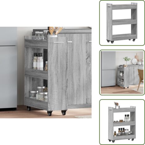 Schrank mit Rollen Grau Sonoma 60x22x79 cm Holzwerkstoff - Holzschränke - Wohnzimmermöbel - Garderoben - Regal Grau - Sideboard (1/5)