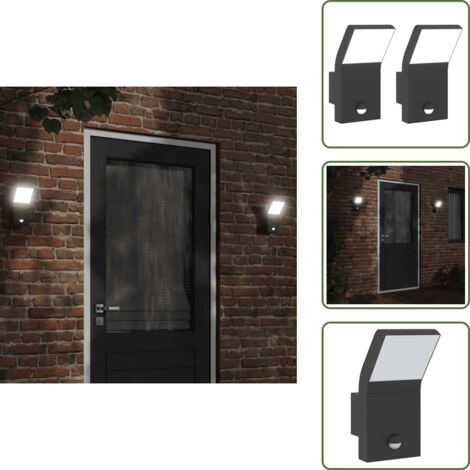 LED-Außenwandleuchten mit Sensor 2 Stk. Schwarz Aludruckguss - LED-Lampe - Außenleuchte - Wandleuchte - Bewegungsmelder - Gartenbeleuchtung (1/5)
