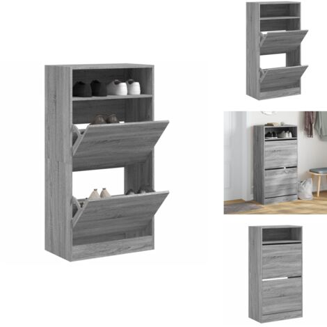 Schuhschrank Grau Sonoma 60x34x116 cm Holzwerkstoff - Schuhschrank - Schrank Für Schuhe - Garderobe - Schuhregal - Holzwerkstoffmöbel (1/5)