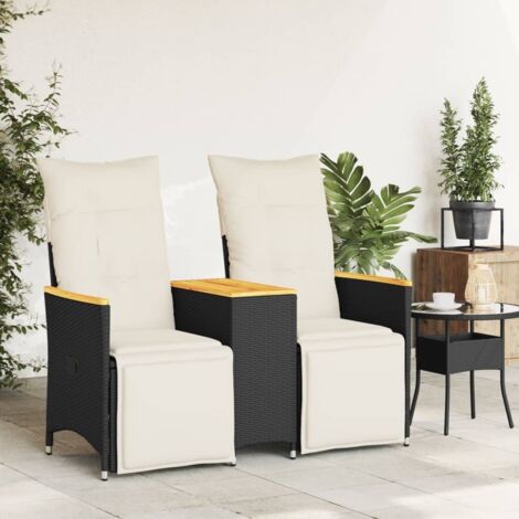 vidaXL Gartensofa 2-Sitzer Verstellbar mit Tisch Schwarz Poly Rattan vidaXL Gartensofa 2-Sitzer Verstellbar mit Tisch Schwarz Poly Rattan
