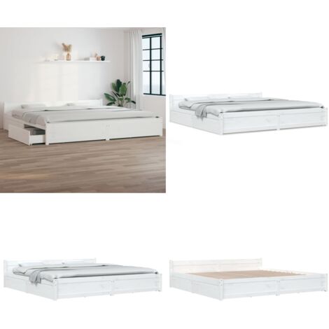 Bett mit Schubladen Weiß 200x200 cm - Holzbett - Doppelbett ...