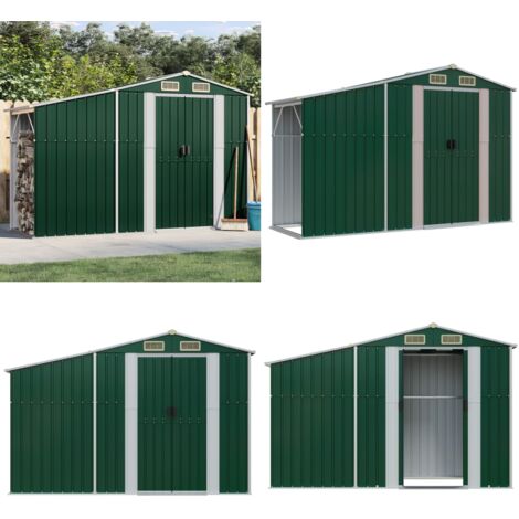 Gerätehaus Grün 277x93x179 cm Verzinkter Stahl - Gartenhaus - Gerätehaus - Outdooraufbewahrung - Werkzeuglager - Grünes Gartenhaus - Home & Living