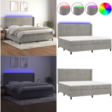 Boxspringbett mit Matratze & LED Hellgrau 200x200 cm Samt ...