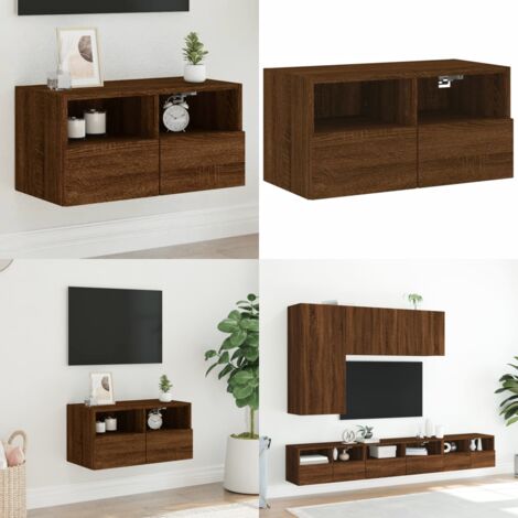 TV WANDSCHRANK LED Schrank Fernsehschrank Hängeschrank Braun Eiche-Optik VidaXL EUR 48,99