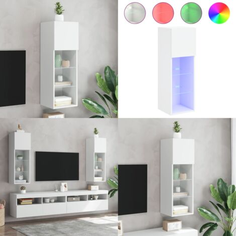 TV-Schrank mit LED-Leuchten Weiß 30,5x30x90 cm - TV Schrank - Holzwerkstoff Möbel - Regal - Wohnraum Dekoration - LED Beleuchtung - Home & Living
