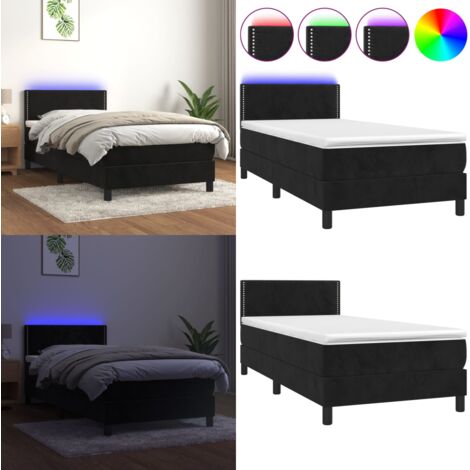 Boxspringbett mit Matratze & LED Schwarz 80x200 cm Samt - Boxspringbett ...