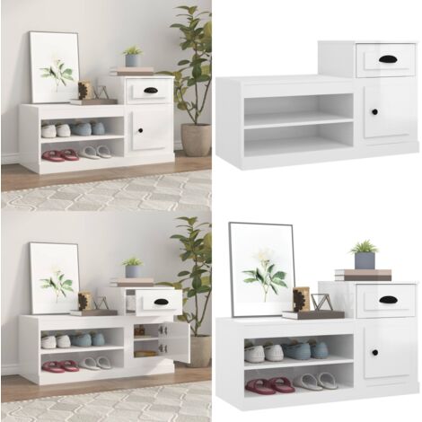 Schuhschrank Hochglanz-Weiß 100x42x60 cm Holzwerkstoff - Schuhschrank - Holzwerkstoff - Garderobe - Aufbewahrung - Weiß - Home & Living (1/5)