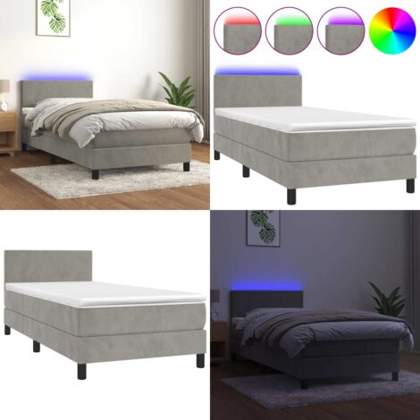 Boxspringbett mit Matratze & LED Hellgrau 80x200 cm Samt ...