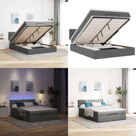 vidaXL Ottomane Bett mit Matratze & LEDs Dunkelgrau 140x200 cm Stoff