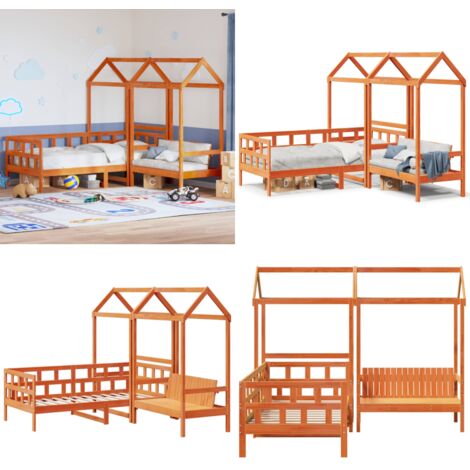 Tagesbett Set mit Dach Wachsbraun 90x200 cm Massivholz Kiefer - Kinderzimmer Möbel - Kinderbetten - Jugendzimmer Einrichtung - Holzbett - Kiefernholzmöbel - Home & Living