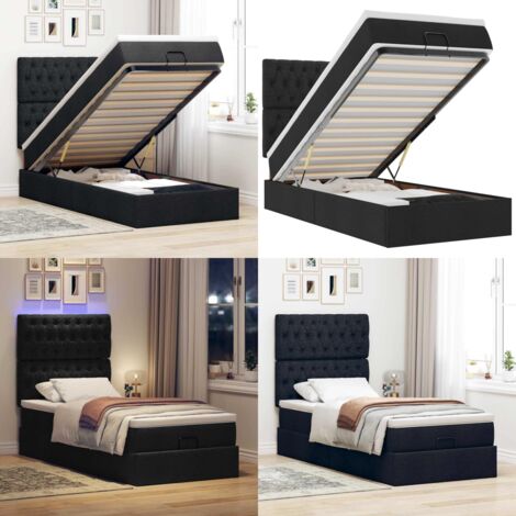 vidaXL Ottomane Bett mit Matratze & LEDs Schwarz 80x200 cm Stoff