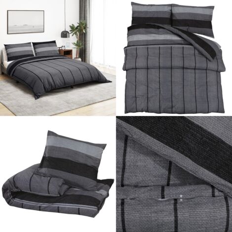 Bettwäsche-Set Dunkelgrau 200x200 cm Baumwolle - Bettsachen - Bettwäsche - Baumwollbettwäsche - Dunkles Grau - Zimmerdekoration - Home & Living (1/5)