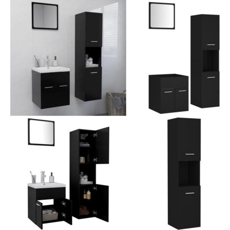 VidaXL Badezimmer Möbel Set Schwarz - Waschbeckenunterschrank & Hochschrank - 88cm Höhe Modern