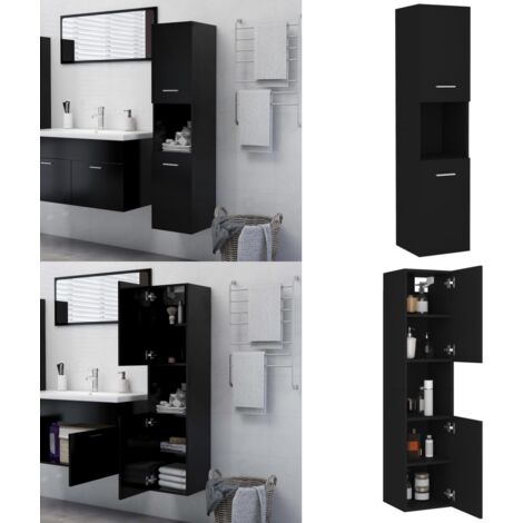 Badezimmerschrank Schwarz 30x30x95 Cm – 3 Fächer & 1 Tür, Aus Holzwerkstoff, Schlankes Design Für Mehr Stauraum