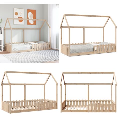 NordicLume Kinder Hausbett 90x190 Cm Mit Dach & Geländer - Massivholz Kiefer Montessori Bett