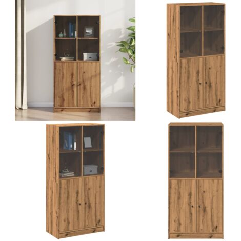 Forte Oak SQUERE Vitrine 146cm - Wohnzimmervitrine Mit 4 Türen & Beleuchtung