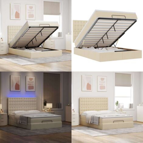 vidaXL Ottoman-Bett mit Matratze & LEDs Creme 140x200 cm Stoff
