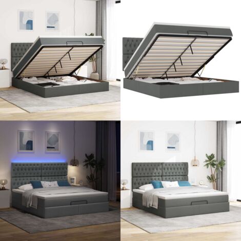 vidaXL Ottoman-Bett mit Matratze & LEDs Dunkelgrau 160x200 cm Stoff