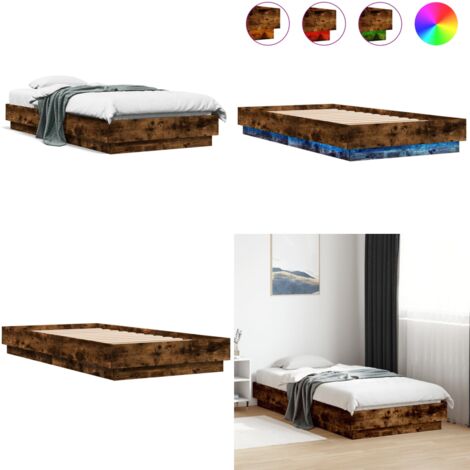 Bettgestell mit LED Räuchereiche 90x190 cm - Holzbettfassungen - Bettsystem - Lattenrost - Rauchfarben Möbel - Schlafzimmer Dekoration - Home & Living (1/5)
