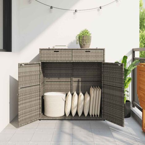 CozyAbode Gartenbox Aus Poly Rattan – Gartenschrank Mit Türen, 83x45x76 Cm