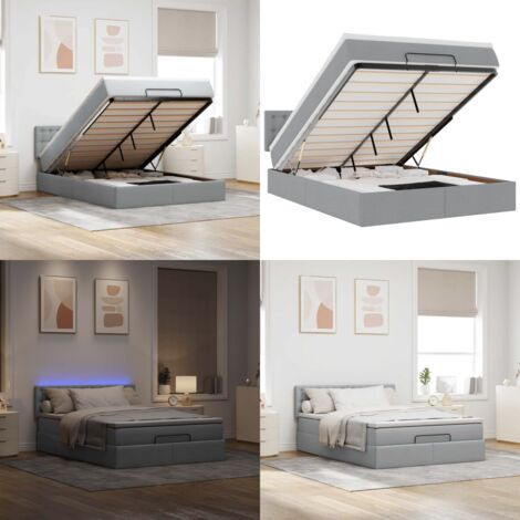 vidaXL Ottomane Bett mit Matratze & LEDs Hellgrau 140x190 cm Stoff