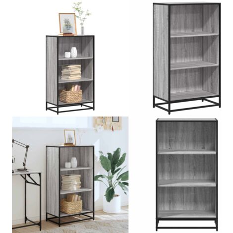 VidaXL Libreria/Scaffale Divisorio In Truciolato E Metallo, Colore Grigio Sonoma, Dimensioni 60x35x107,5 Cm. 3 Ripiani Spaziosi, Struttura Stabile, Piano Pratico. Ideale Per Camera O Soggiorno.