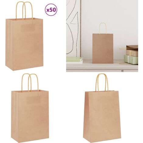 vidaXL Papiertragetaschen 50 Stk. mit Henkeln Braun 15x8x21 cm