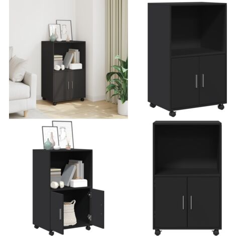 ZQQLVOO Rollschrank Schwarz 60x45x60 Cm – Mobiler Mehrzweckschrank Aus Holzwerkstoff Mit 4 Rollen (2 Feststellbar) Für Büro & Wohnzimmer ZQQLVOO Schrank