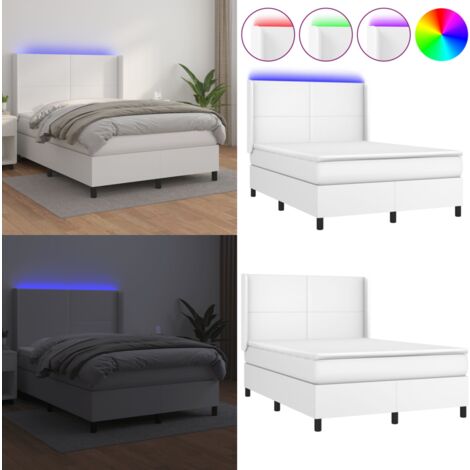 Boxspringbett mit Matratze & LED Weiß 140x190 cm Kunstleder ...