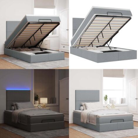 vidaXL Ottoman-Bett mit Matratze & LEDs Hellgrau 120x200 cm Stoff