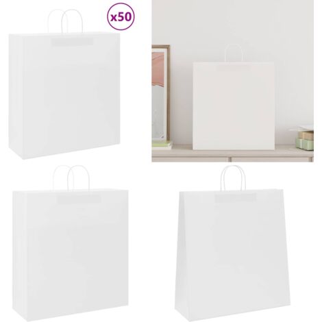 50 Weiße Papiertragetaschen Mit Henkel (22x11x28 Cm) – Aus Kraftpapier, Lebensmittelecht, Recyclebar