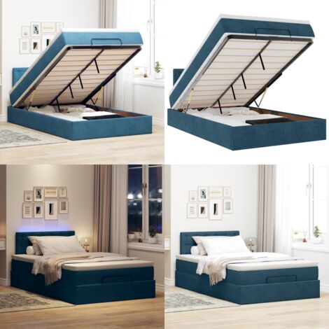 vidaXL Ottomane Bett mit Matratze & LEDs Dunkelblau 120x190 cm Samt