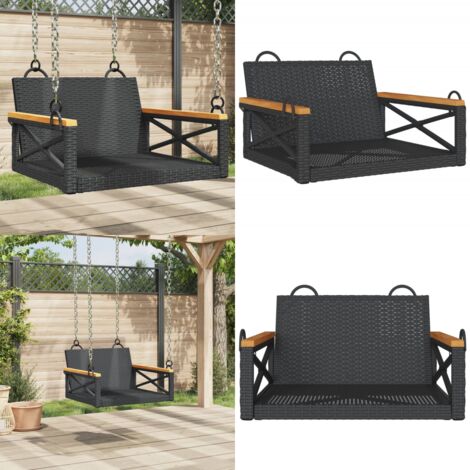 Hängesessel Schwarz 63x62x40 cm Poly Rattan - Outdoor Möbel - Gartenstuhl - Hangestuhl - Schaukelbank - Gartenlounge - Home & Living